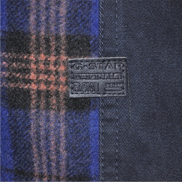 G-STAR // padded fieldcoat belted blue orange tartan plaid wool blend - Picture 14 of 15